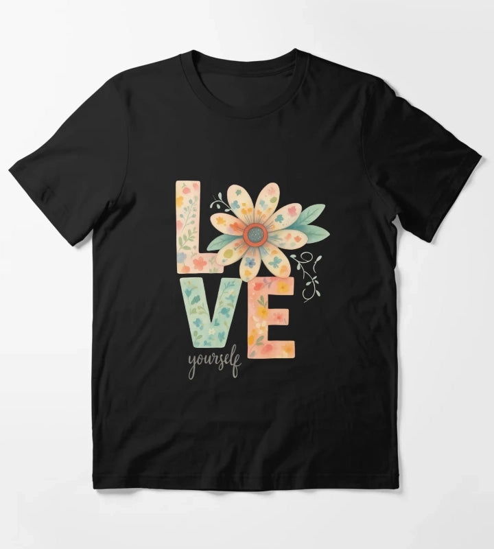 Love Yourself Floral Watercolor Typography T-Shirt