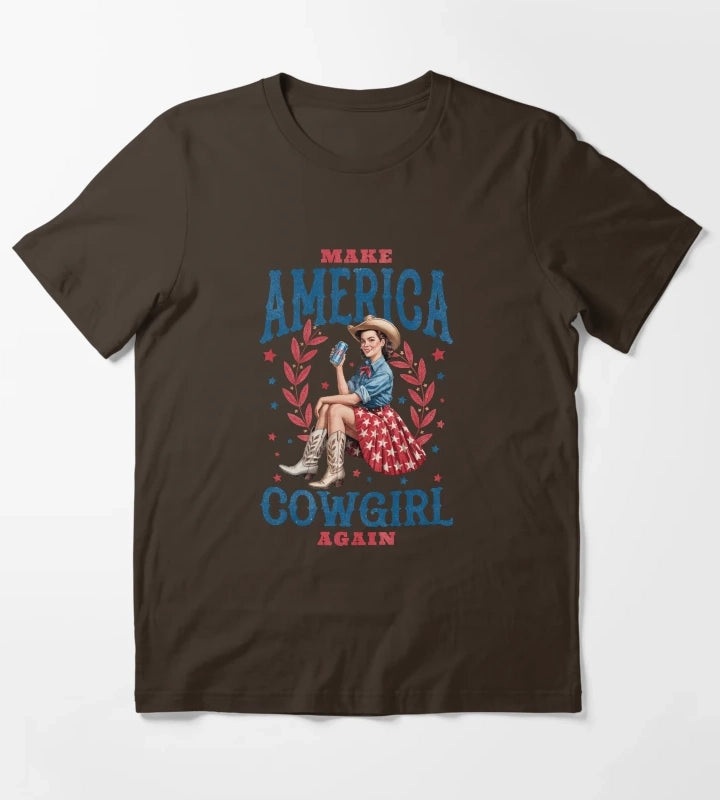 Make America Cowgirl Again Retro Western USA Design T-Shirt Brown