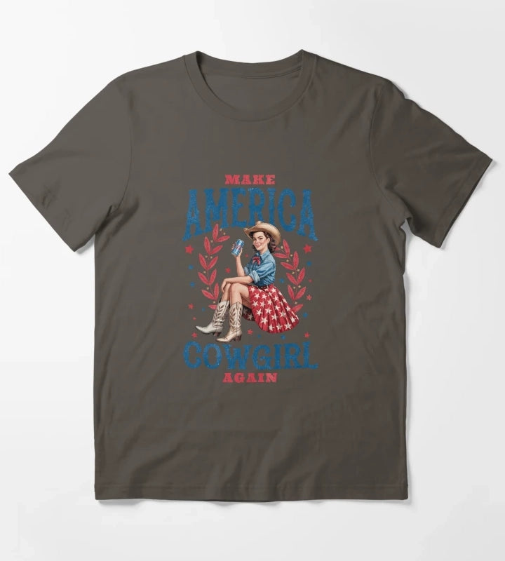 Make America Cowgirl Again Retro Western USA Design T-Shirt Dark Grey