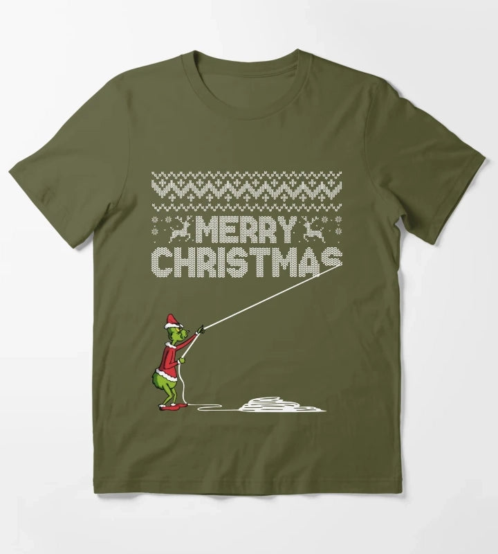 Merry Christmas Sweater T-Shirt Olive Green
