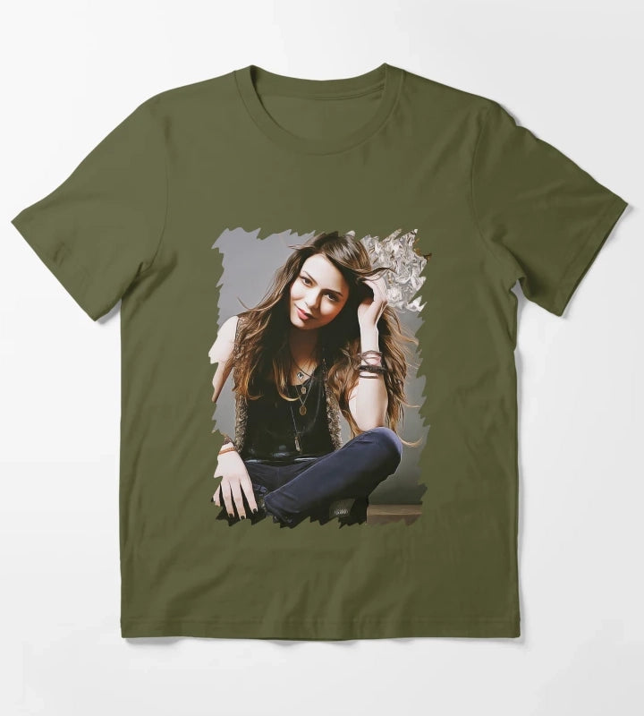 Miranda Cosgrove Oil Paint T-Shirt Olive Green