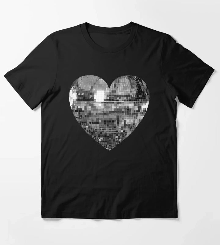 Mirrored Silver Disco Ball Heart T-Shirt