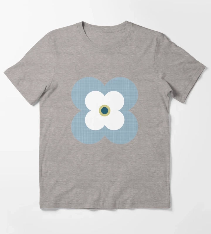 Mod Blossoms Navy and French Blue T-Shirt Heather Grey