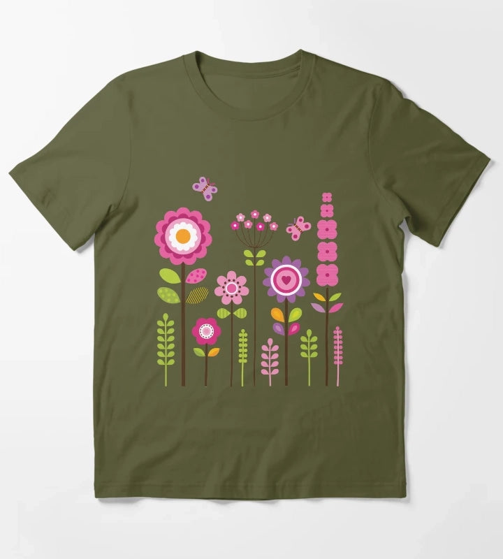 Mod Garden Pink and Purple T-Shirt Olive Green