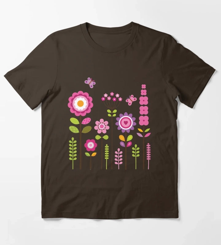 Mod Garden Pink and Purple T-Shirt Brown
