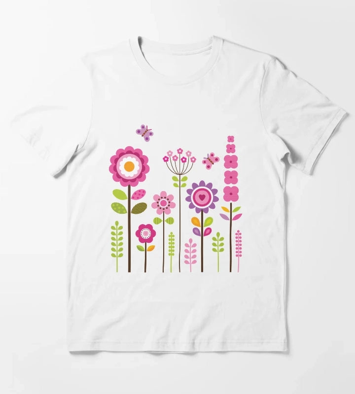 Mod Garden Pink and Purple T-Shirt White