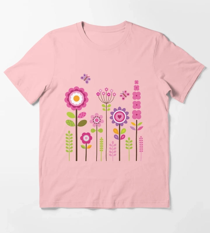 Mod Garden Pink and Purple T-Shirt Dark Grey