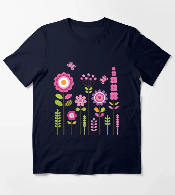 Mod Garden Pink and Purple T-Shirt Navy