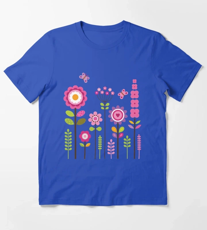 Mod Garden Pink and Purple T-Shirt Blue