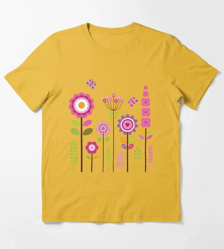 Mod Garden Pink and Purple T-Shirt Yellow