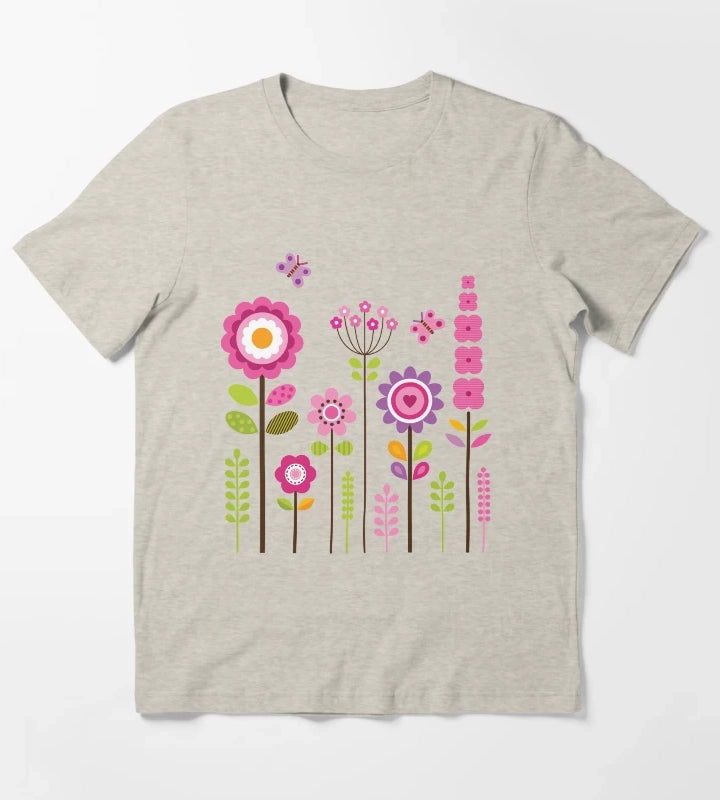Mod Garden Pink and Purple T-Shirt Cream
