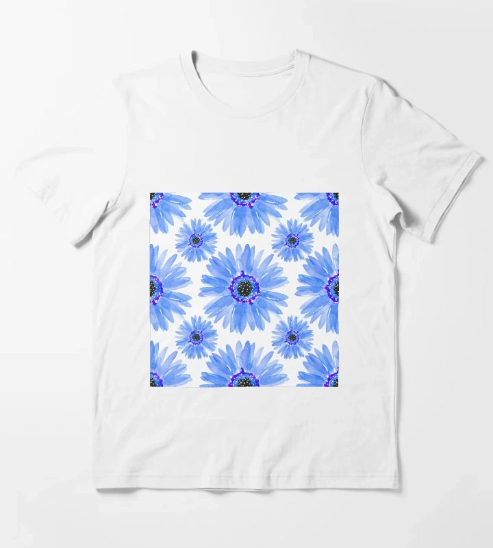 Modern Blue Watercolor Gerber Daisies T-Shirt White