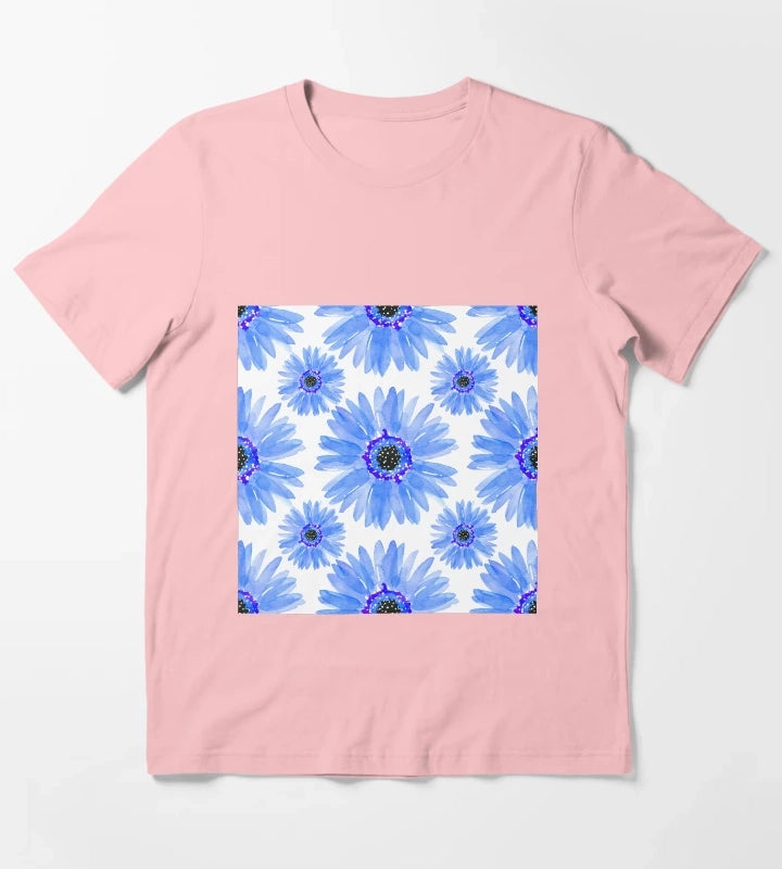 Modern Blue Watercolor Gerber Daisies T-Shirt Dark Grey