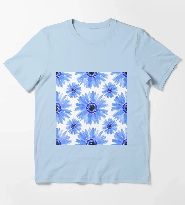 Modern Blue Watercolor Gerber Daisies T-Shirt Sky Blue