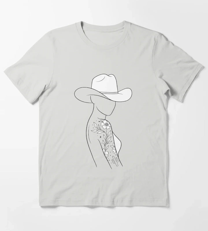 Modern Cowgirl Minimalist tattoo cowgirl design T-Shirt Light Grey