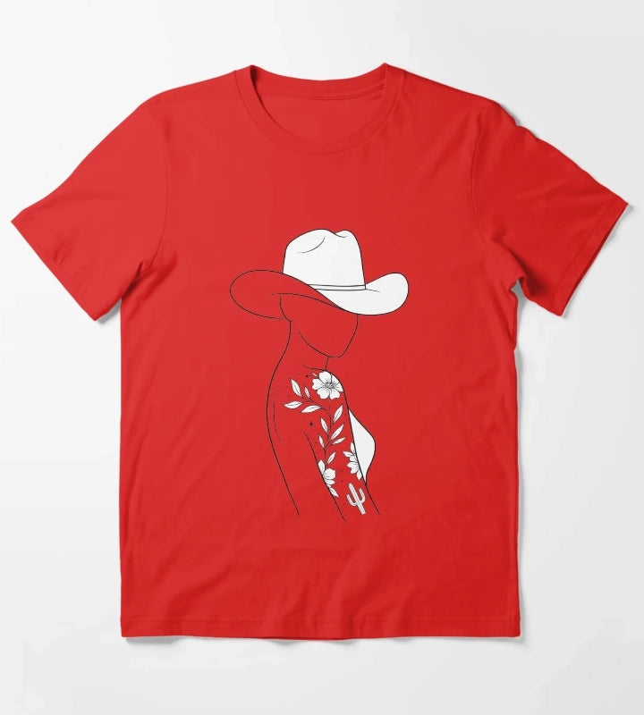 Modern Cowgirl Minimalist tattoo cowgirl design T-Shirt Red