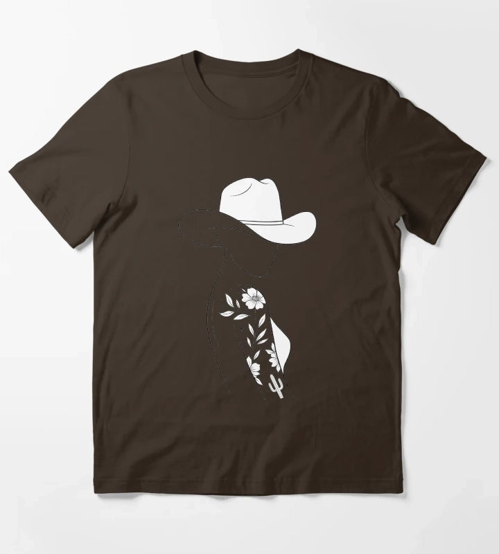 Modern Cowgirl Minimalist tattoo cowgirl design T-Shirt Brown