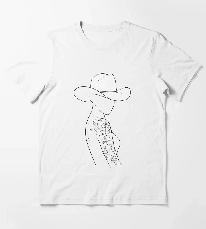 Modern Cowgirl Minimalist tattoo cowgirl design T-Shirt White