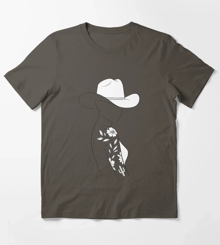 Modern Cowgirl Minimalist tattoo cowgirl design T-Shirt Dark Grey