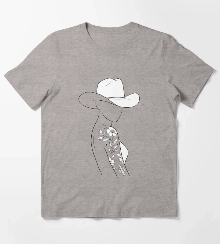 Modern Cowgirl Minimalist tattoo cowgirl design T-Shirt Heather Grey