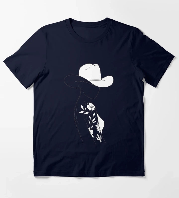 Modern Cowgirl Minimalist tattoo cowgirl design T-Shirt Navy