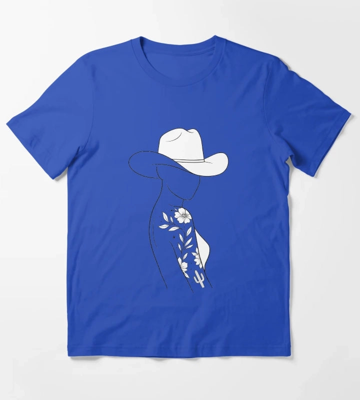 Modern Cowgirl Minimalist tattoo cowgirl design T-Shirt Blue