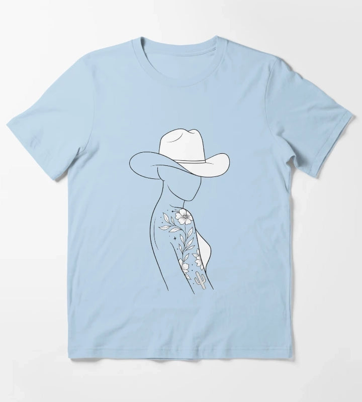 Modern Cowgirl Minimalist tattoo cowgirl design T-Shirt Sky Blue