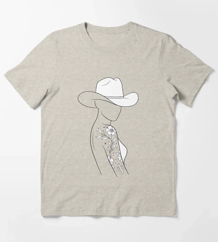 Modern Cowgirl Minimalist tattoo cowgirl design T-Shirt Cream
