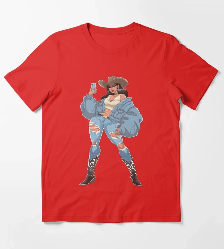 Modern Cowgirl Street Style T-Shirt Red