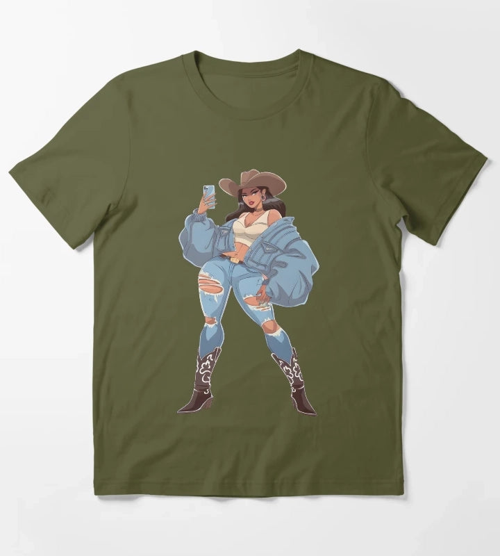 Modern Cowgirl Street Style T-Shirt Olive Green