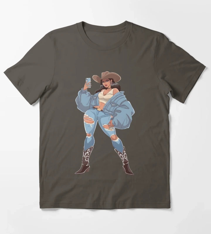 Modern Cowgirl Street Style T-Shirt Dark Grey