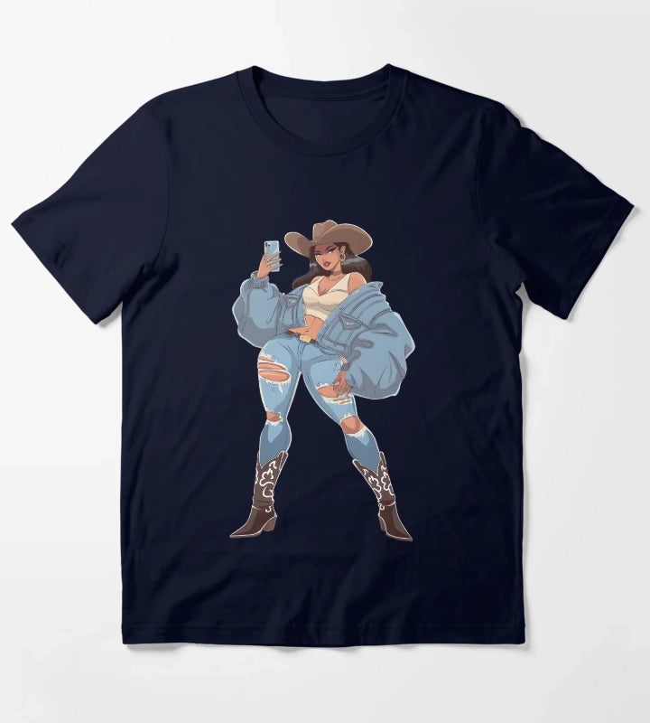 Modern Cowgirl Street Style T-Shirt Navy