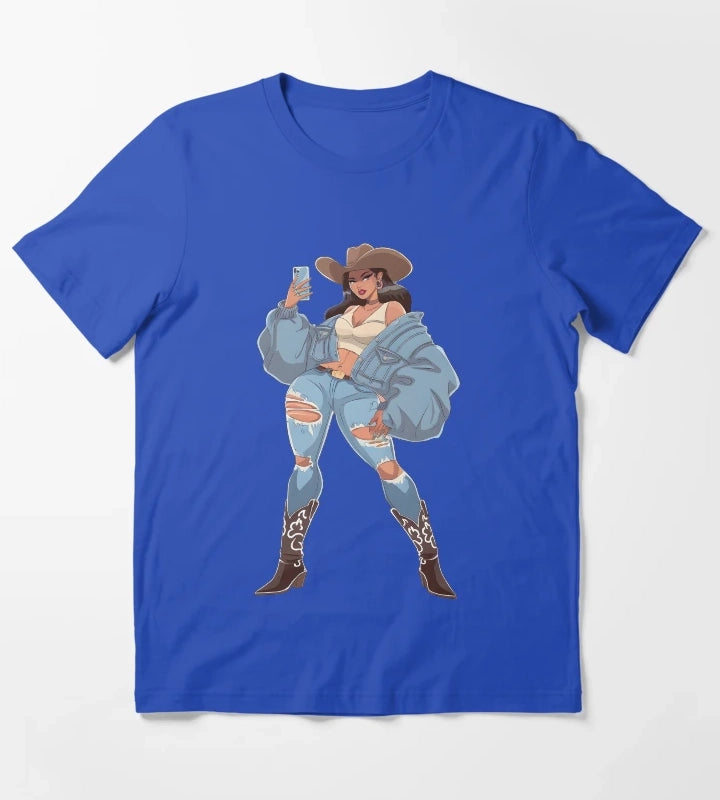 Modern Cowgirl Street Style T-Shirt Blue