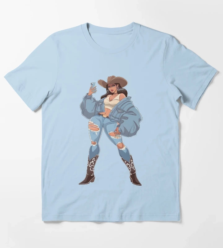Modern Cowgirl Street Style T-Shirt Sky Blue