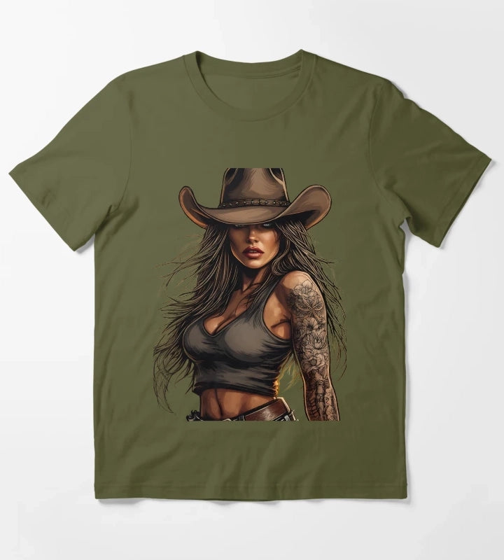 Modern Cowgirl Street Style tattoo cowgirl T-Shirt Olive Green