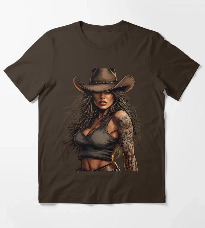 Modern Cowgirl Street Style tattoo cowgirl T-Shirt Brown