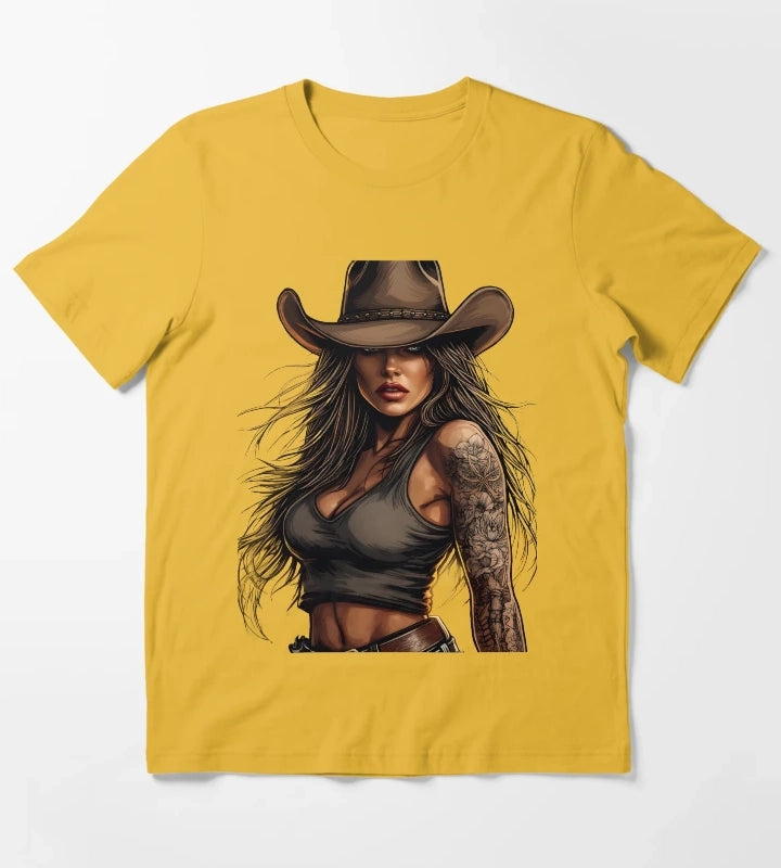 Modern Cowgirl Street Style tattoo cowgirl T-Shirt Yellow
