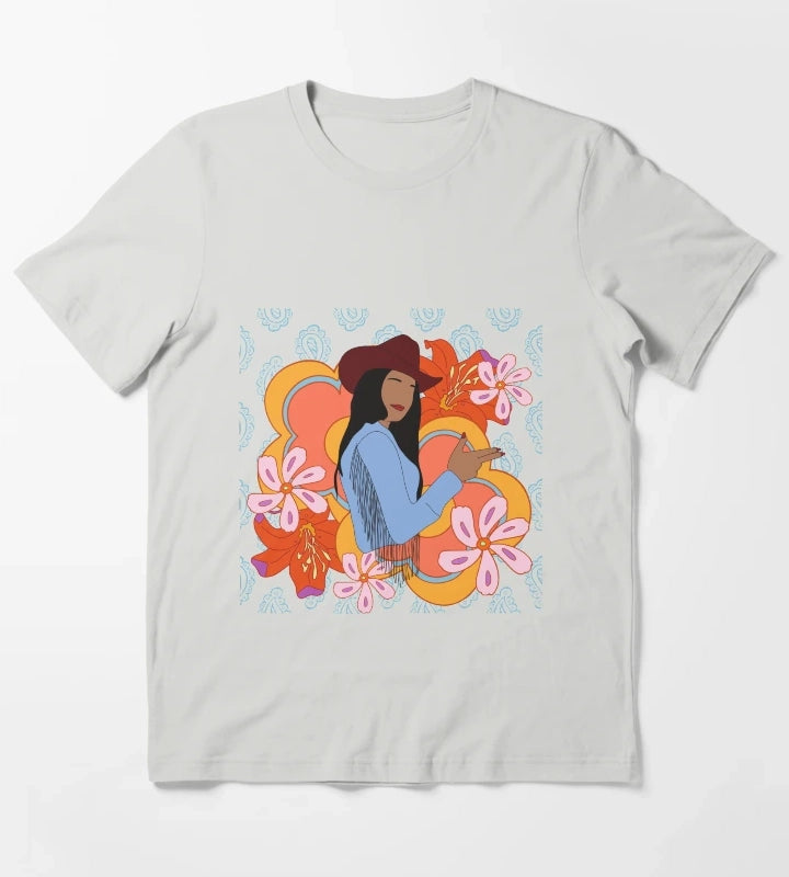 Modern Cowgirl with 70s Background T-Shirt Light Grey