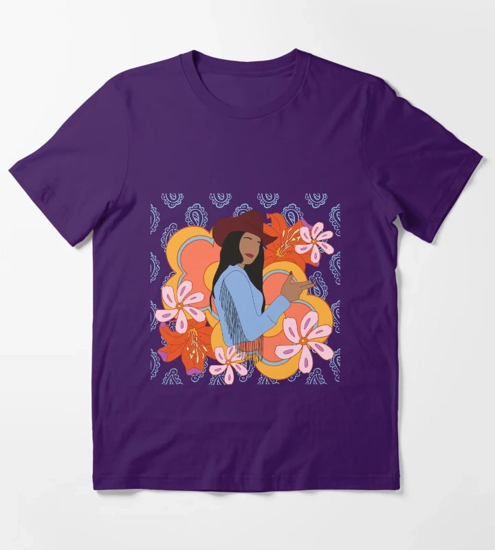Modern Cowgirl with 70s Background T-Shirt Purple