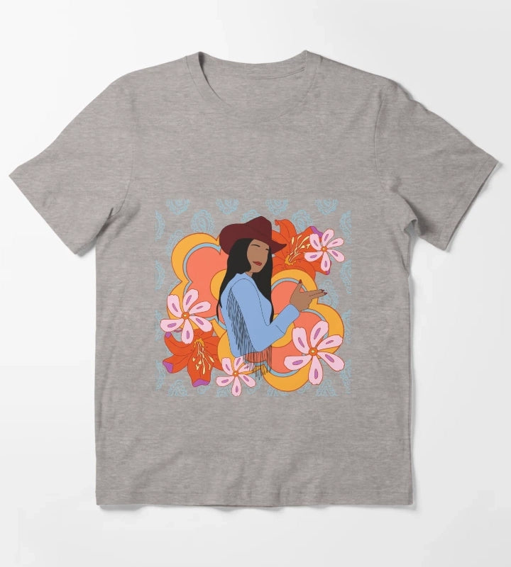 Modern Cowgirl with 70s Background T-Shirt Heather Grey