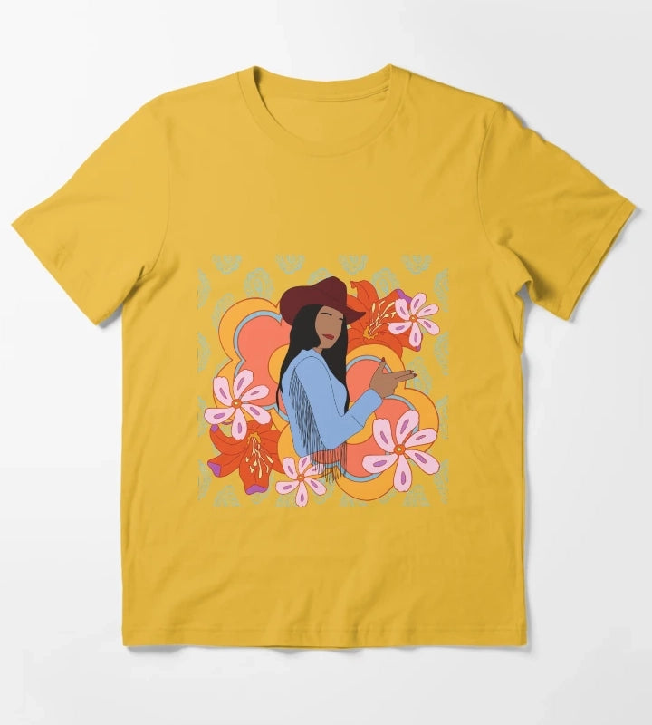 Modern Cowgirl with 70s Background T-Shirt Yellow