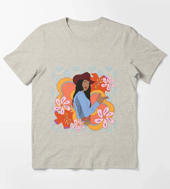 Modern Cowgirl with 70s Background T-Shirt Cream