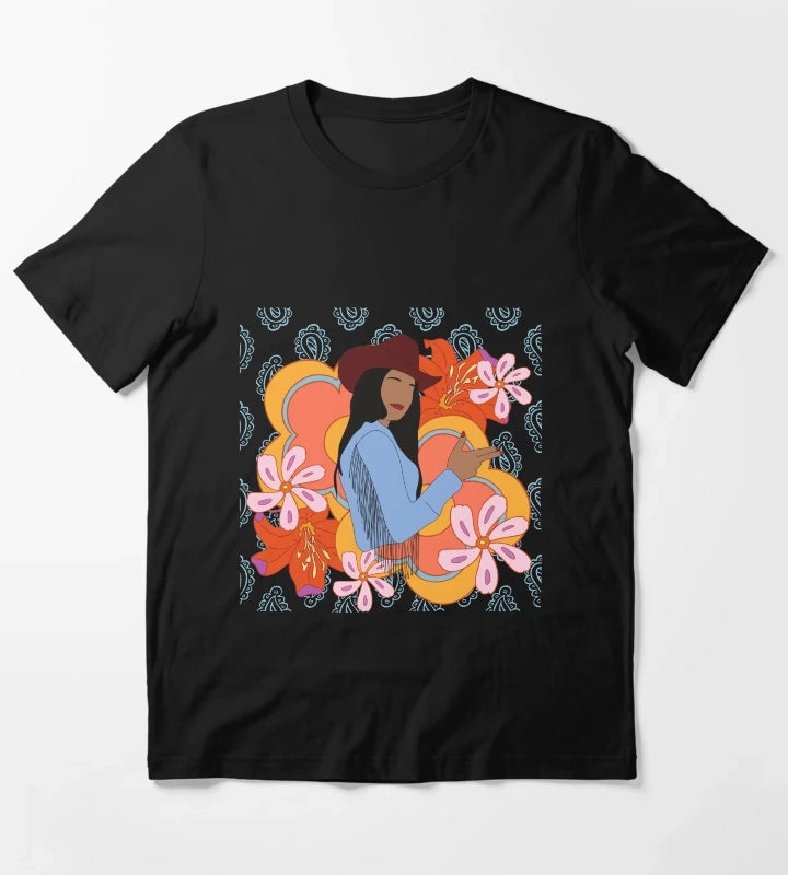 Modern Cowgirl with 70s Background T-Shirt