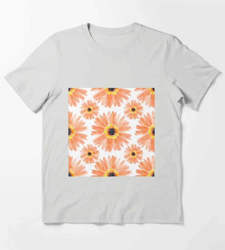 Modern Orange Watercolor Gerbera Daisies T-Shirt Light Grey