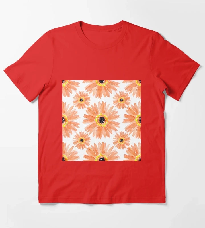 Modern Orange Watercolor Gerbera Daisies T-Shirt Red