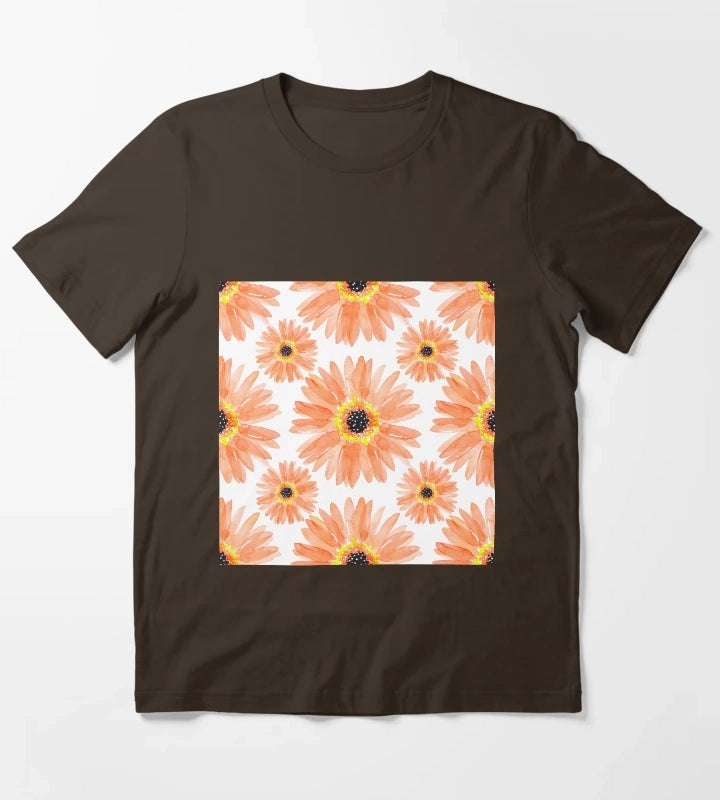 Modern Orange Watercolor Gerbera Daisies T-Shirt Brown