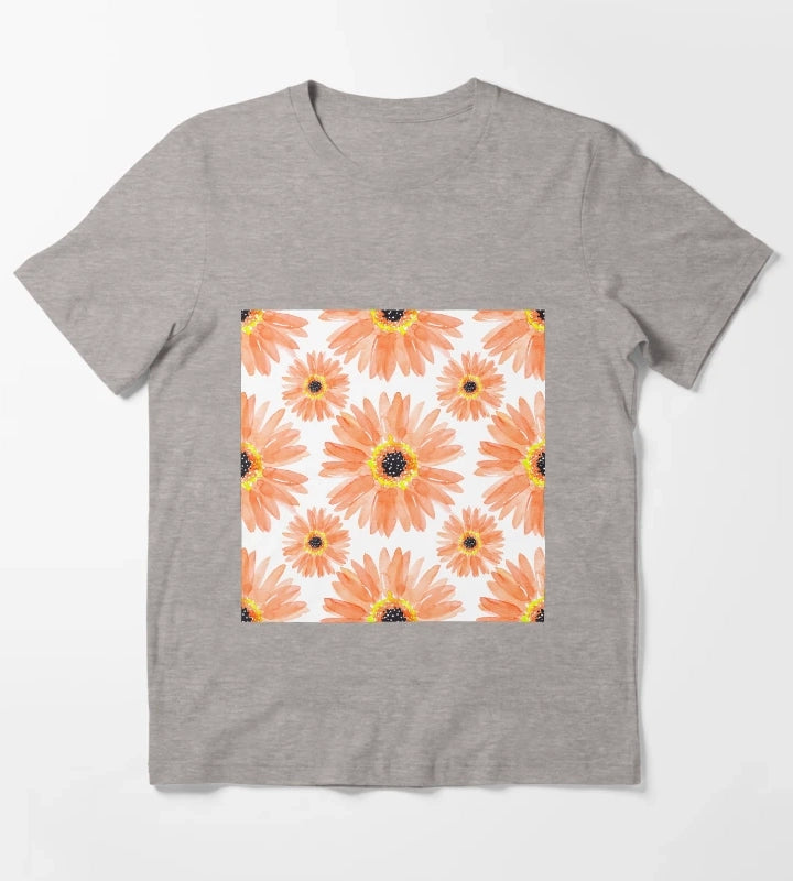 Modern Orange Watercolor Gerbera Daisies T-Shirt Heather Grey
