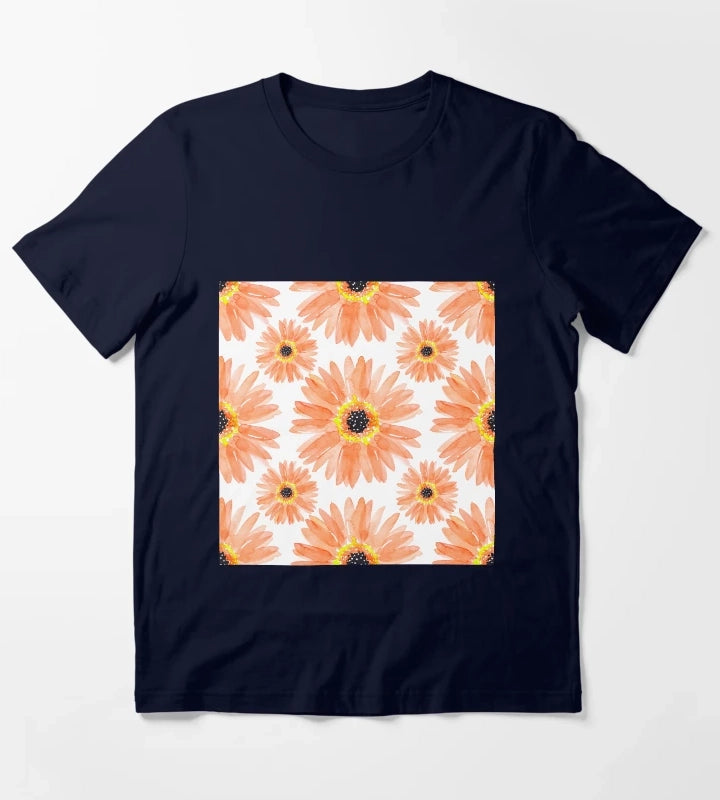 Modern Orange Watercolor Gerbera Daisies T-Shirt Navy