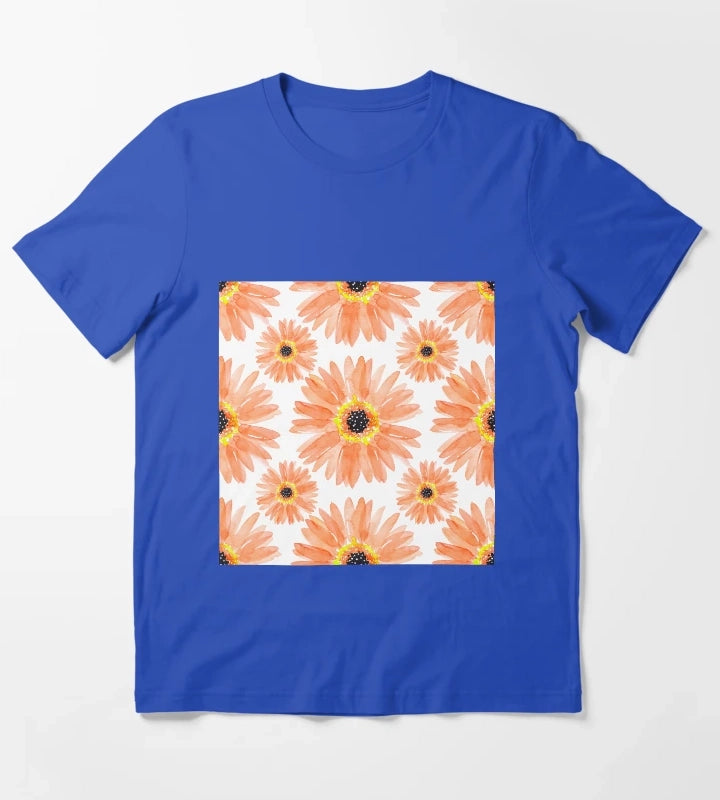 Modern Orange Watercolor Gerbera Daisies T-Shirt Blue