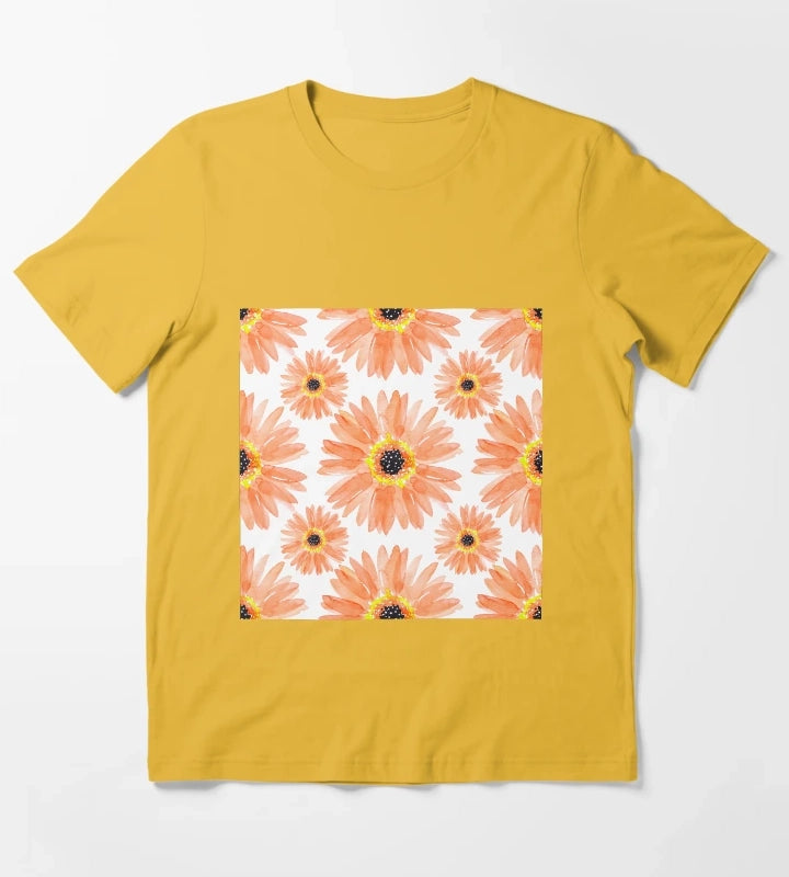 Modern Orange Watercolor Gerbera Daisies T-Shirt Yellow